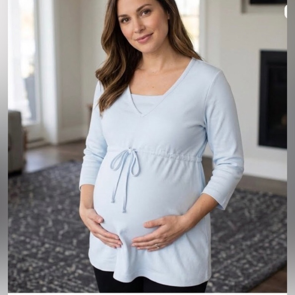 Thyme Maternity Pale Blue V-Neck Drawstring Tunic